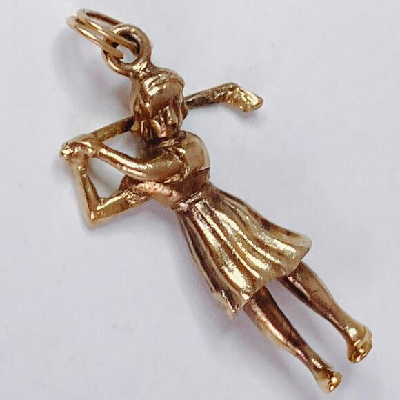 Vintage Mid Century Gold Filled Female Golfer Charm Pendant Sports Jewelry - Picture 7 of 9